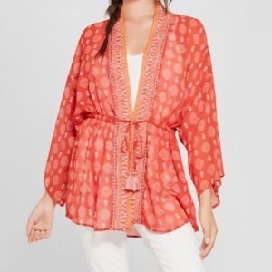 M/L Xhilaration Women's Red Kimono Jacket / Blouse / Cover Up Boho Vibes